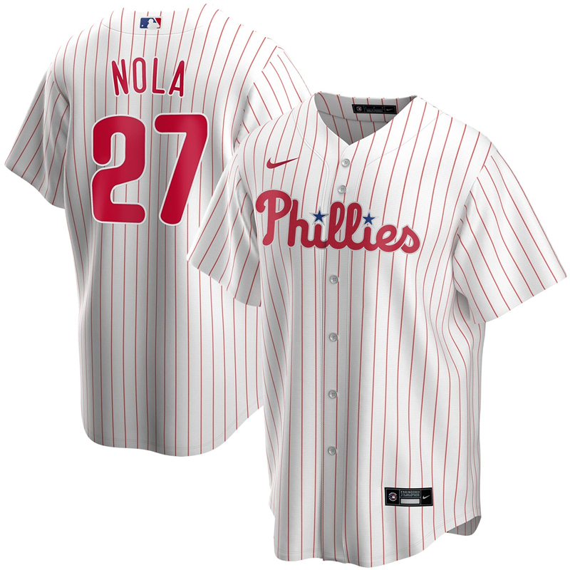 2020 MLB Men Philadelphia Phillies #27 Aaron Nola Nike White Home 2020 Replica Player Jersey 1->philadelphia phillies->MLB Jersey